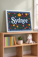 Sydnee Name Art - Floral Farmhouse personalized wall print for kids