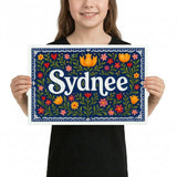 Sydnee Name Art - Floral Farmhouse personalized wall print for kids