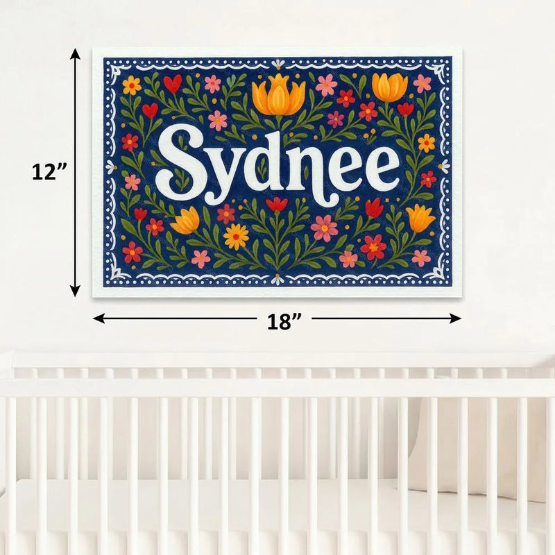 Sydnee Name Art - Floral Farmhouse personalized wall print for kids
