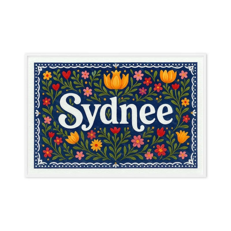 Sydnee Name Art - Floral Farmhouse personalized wall print for kids