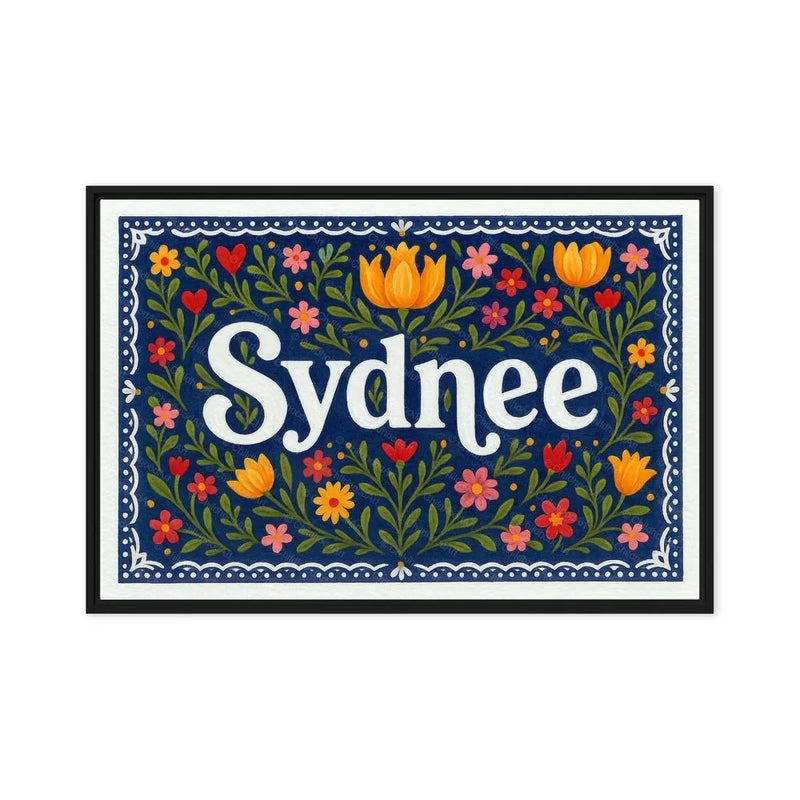 Sydnee Name Art - Floral Farmhouse personalized wall print for kids