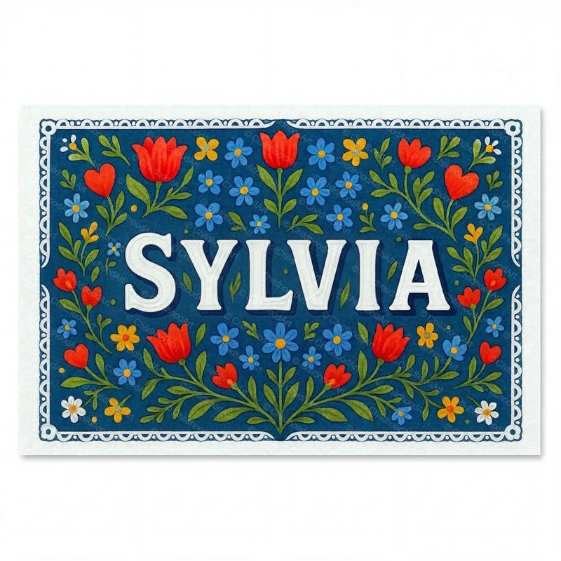 Sylvia Name Art - Floral Farmhouse personalized wall print for kids