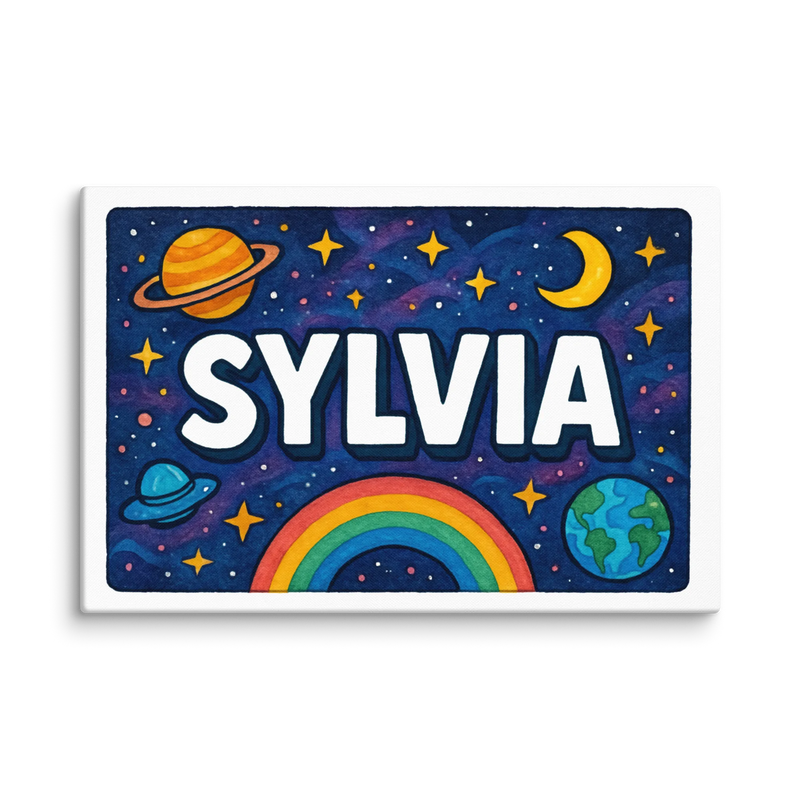 Sylvia Name Art - Space Explorers personalized wall print for kids
