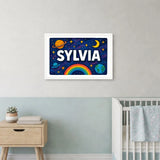 Sylvia Name Art - Space Explorers personalized wall print for kids