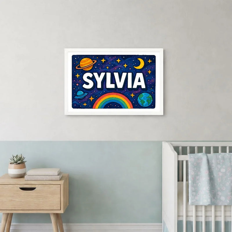 Sylvia Name Art - Space Explorers personalized wall print for kids