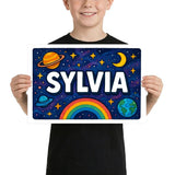 Sylvia Name Art - Space Explorers personalized wall print for kids