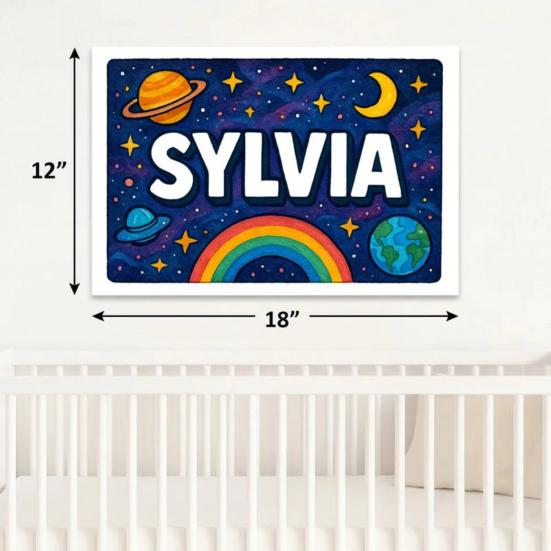 Sylvia Name Art - Space Explorers personalized wall print for kids