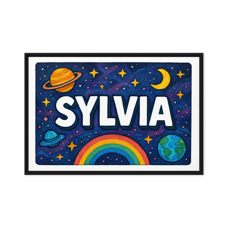 Sylvia Name Art - Space Explorers personalized wall print for kids