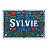 Sylvie Name Art - Floral Farmhouse personalized wall print for kids