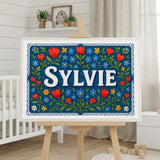 Sylvie Name Art - Floral Farmhouse personalized wall print for kids