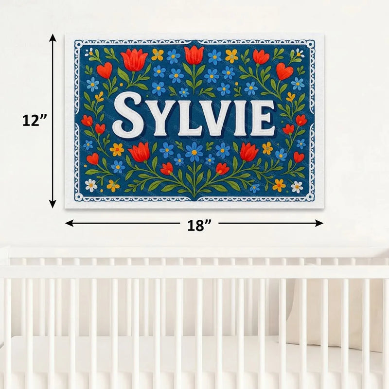 Sylvie Name Art - Floral Farmhouse personalized wall print for kids