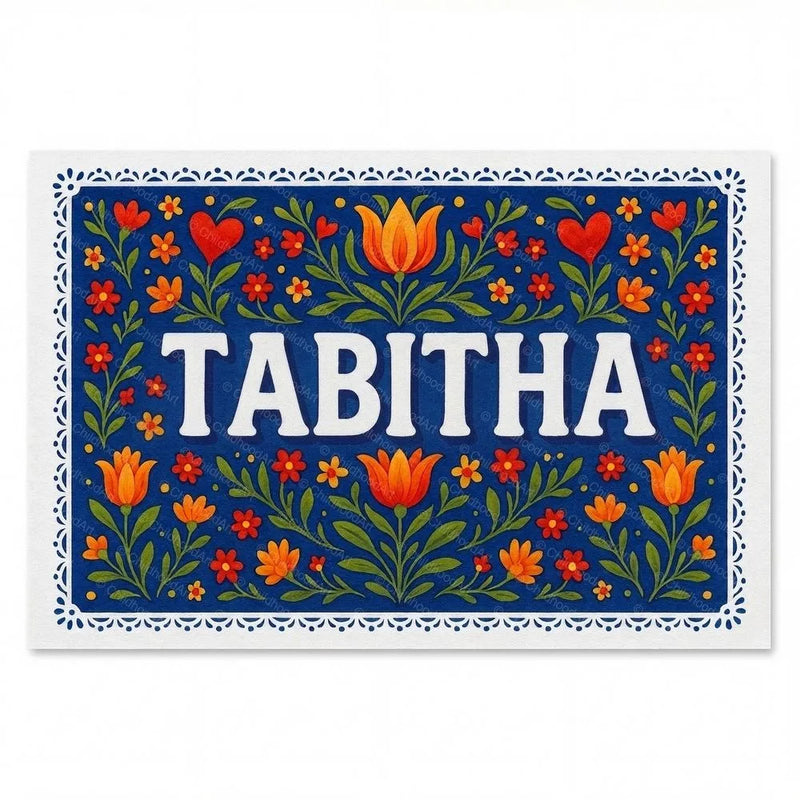 Tabitha Name Art - Floral Farmhouse personalized wall print for kids