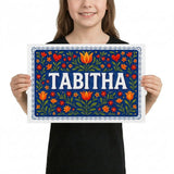 Tabitha Name Art - Floral Farmhouse personalized wall print for kids