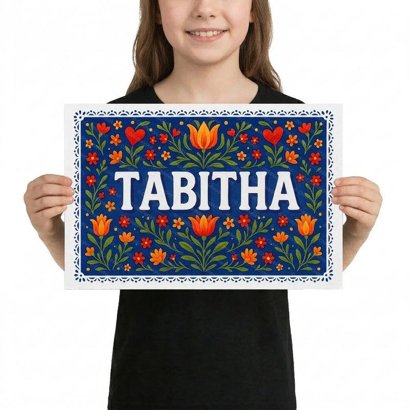 Tabitha Name Art - Floral Farmhouse personalized wall print for kids