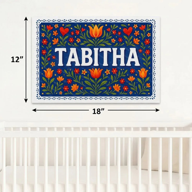 Tabitha Name Art - Floral Farmhouse personalized wall print for kids
