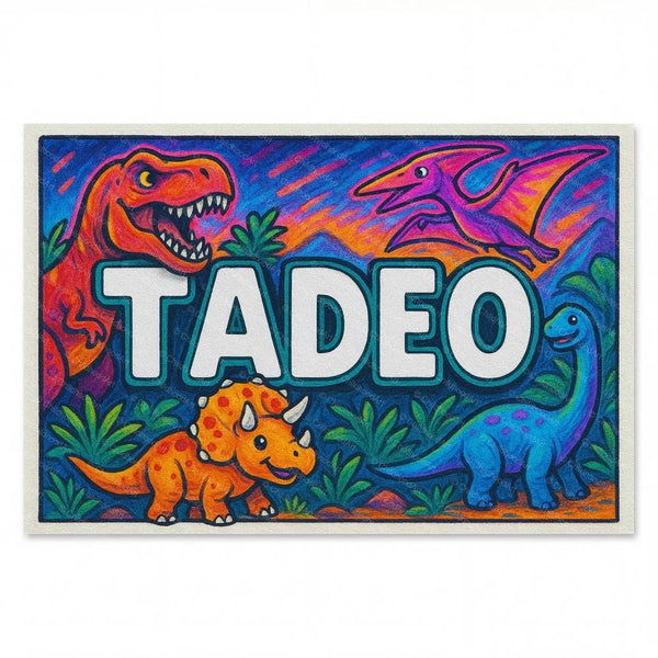 Personalized Tadeo name art print in the Dinosaur adventure style