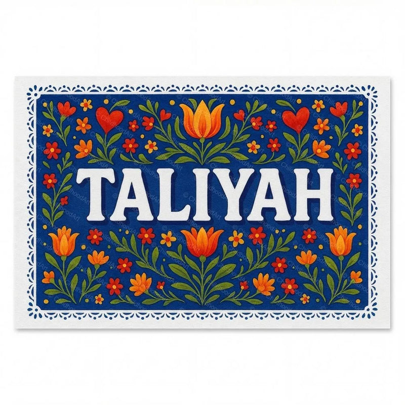 Taliyah Name Art - Floral Farmhouse personalized wall print for kids