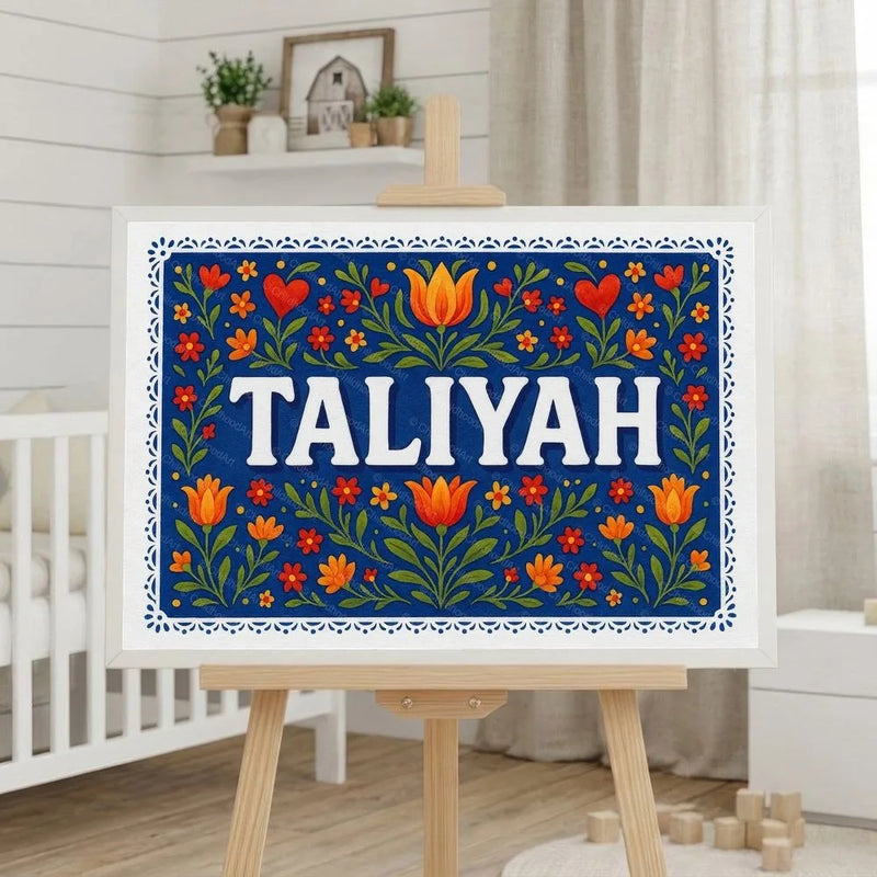 Taliyah Name Art - Floral Farmhouse personalized wall print for kids