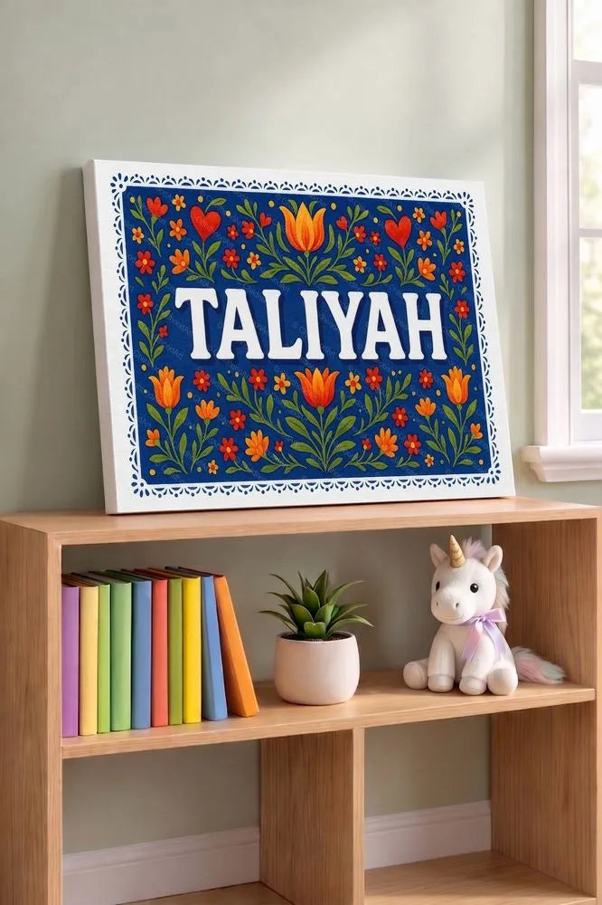 Taliyah Name Art - Floral Farmhouse personalized wall print for kids