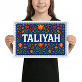 Taliyah Name Art - Floral Farmhouse personalized wall print for kids