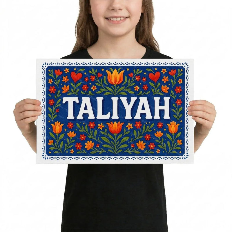 Taliyah Name Art - Floral Farmhouse personalized wall print for kids