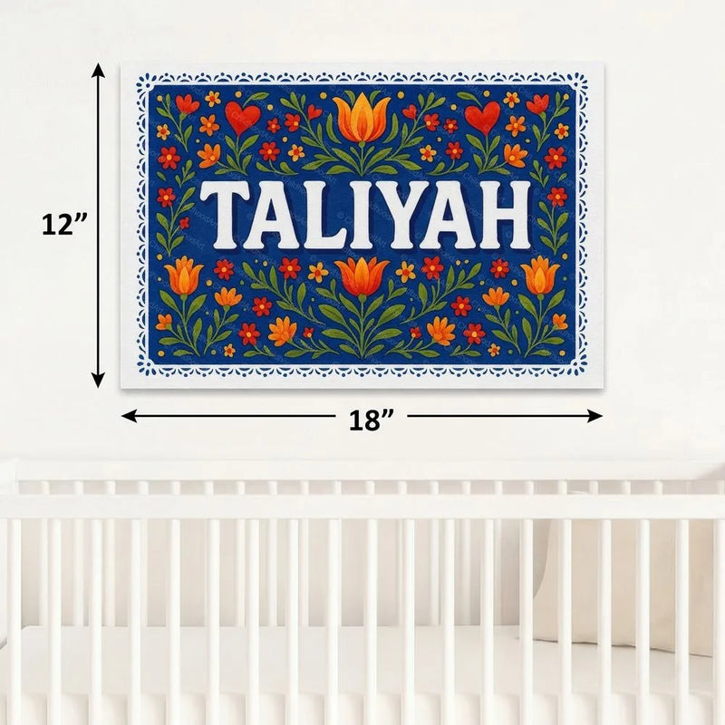 Taliyah Name Art - Floral Farmhouse personalized wall print for kids