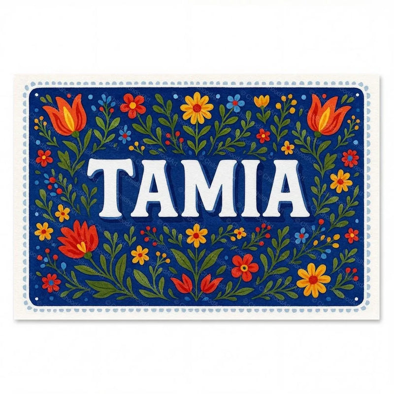 Tamia Name Art - Floral Farmhouse personalized wall print for kids