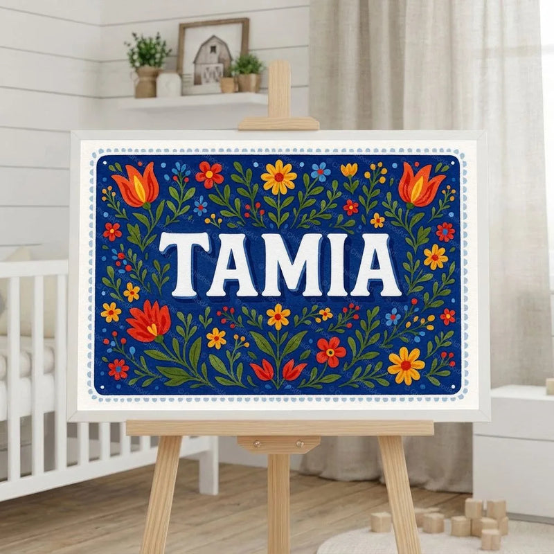 Tamia Name Art - Floral Farmhouse personalized wall print for kids