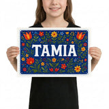 Tamia Name Art - Floral Farmhouse personalized wall print for kids