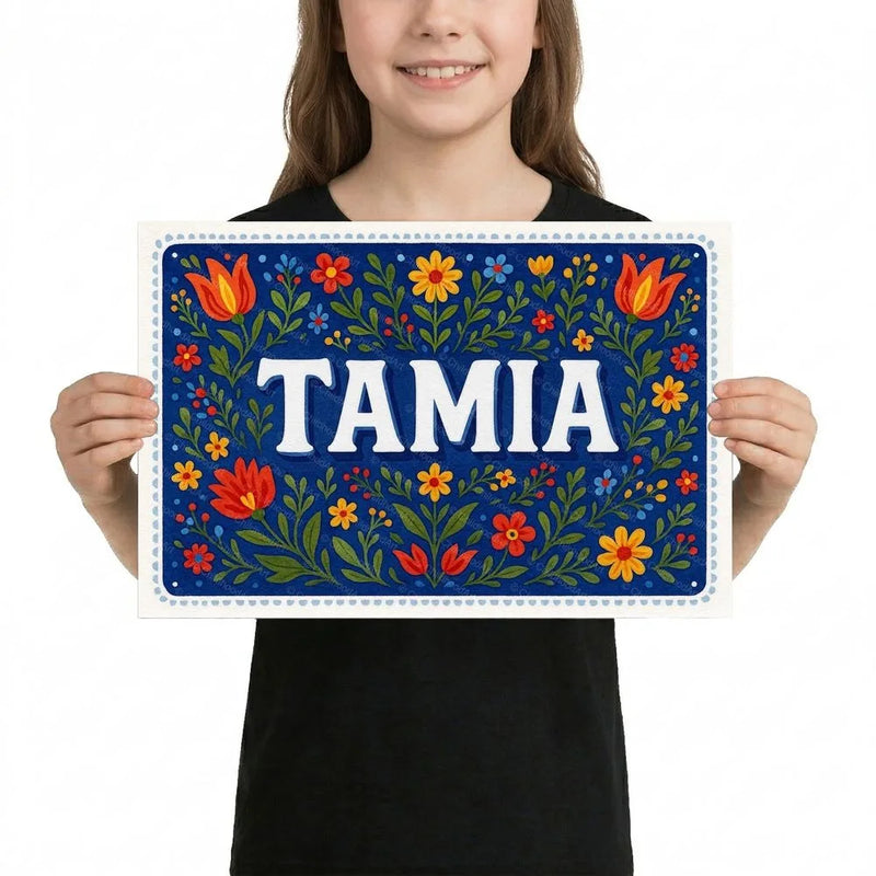 Tamia Name Art - Floral Farmhouse personalized wall print for kids