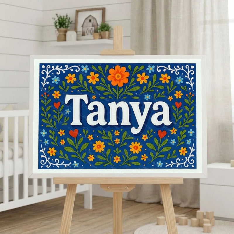 Tanya Name Art - Floral Farmhouse personalized wall print for kids