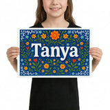 Tanya Name Art - Floral Farmhouse personalized wall print for kids