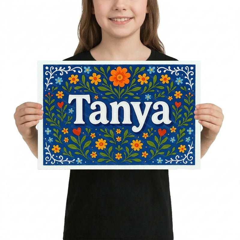 Tanya Name Art - Floral Farmhouse personalized wall print for kids