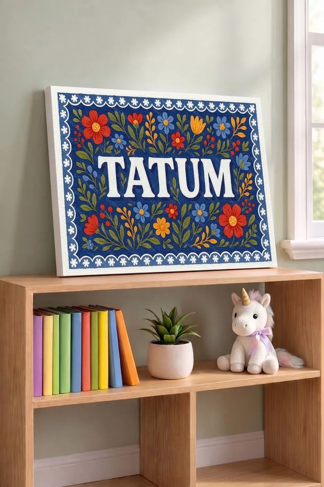 Tatum Name Art - Floral Farmhouse personalized wall print for kids