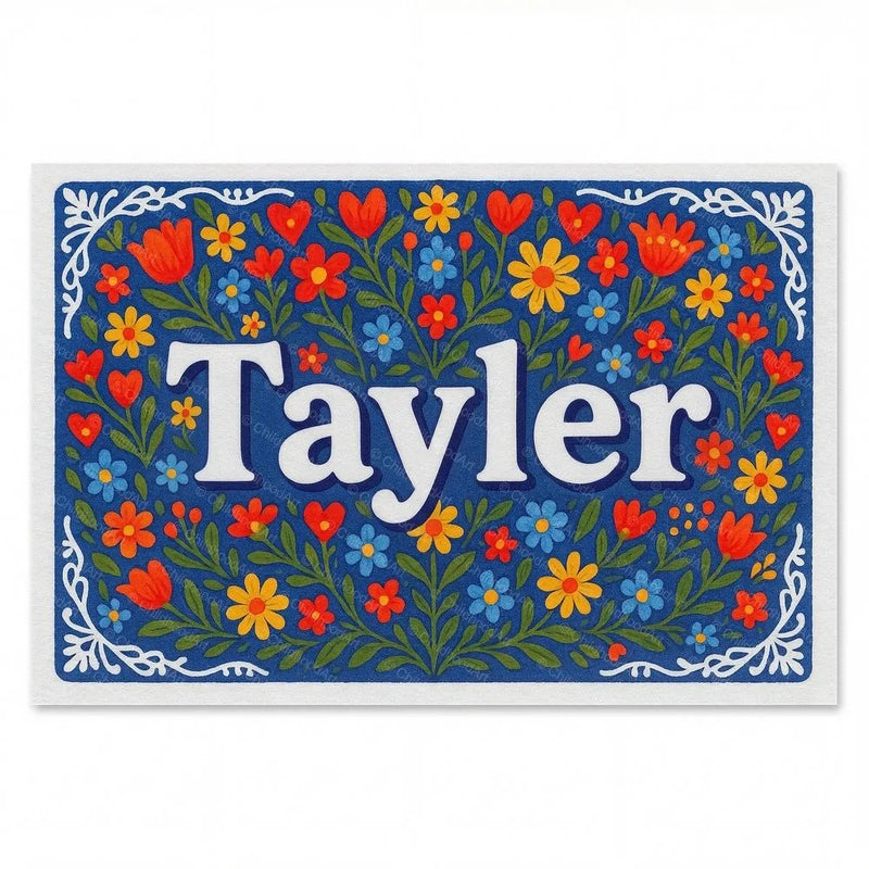 Tayler Name Art - Floral Farmhouse personalized wall print for kids