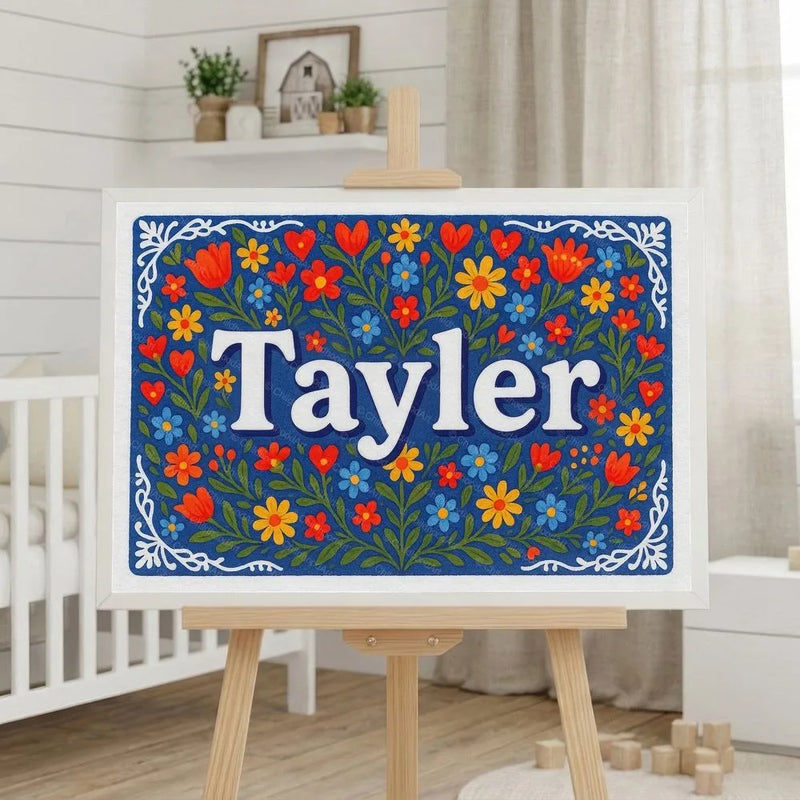 Tayler Name Art - Floral Farmhouse personalized wall print for kids