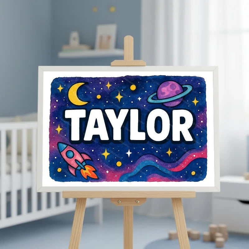 Taylor Name Art - Space Explorers personalized wall print for kids