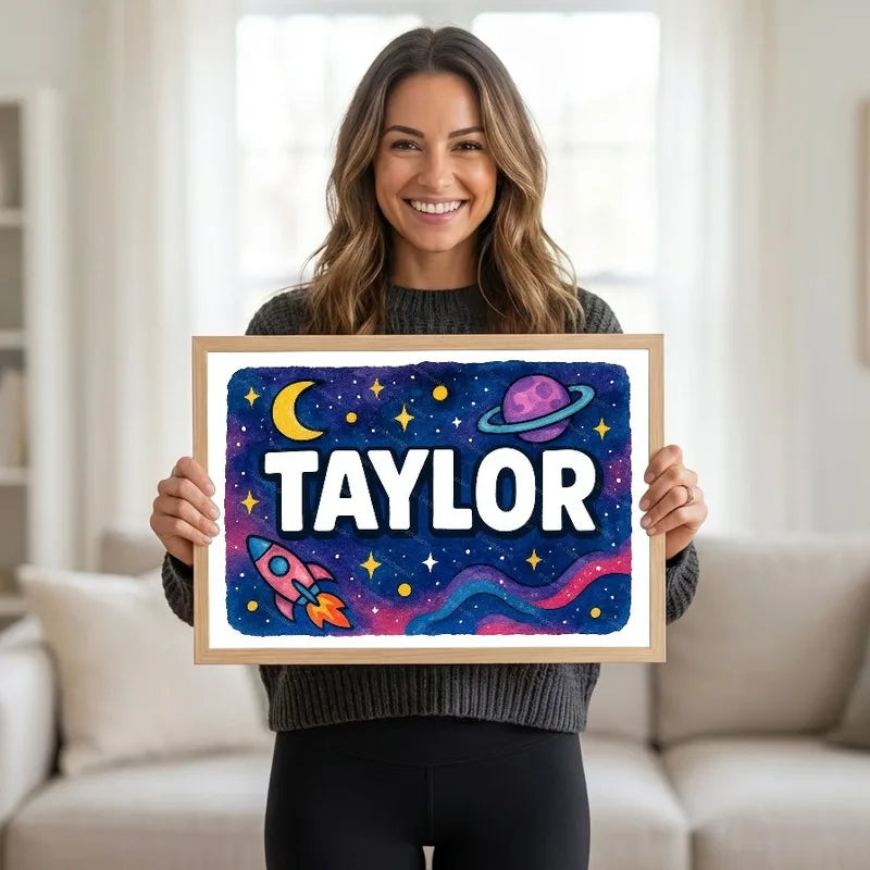 Taylor Name Art - Space Explorers personalized wall print for kids