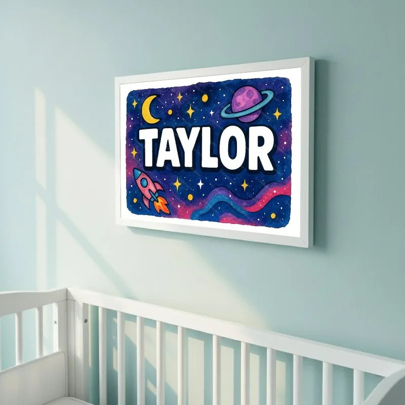 Taylor Name Art - Space Explorers personalized wall print for kids