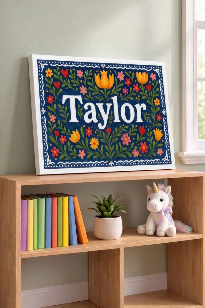 Taylor Name Art - Floral Farmhouse personalized wall print for kids