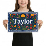 Taylor Name Art - Floral Farmhouse personalized wall print for kids