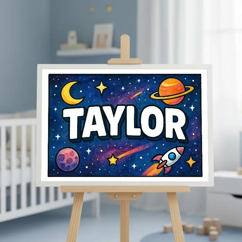 Taylor Name Art - Space Explorers personalized wall print for kids