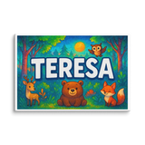 Teresa Name Art - Forest Friends personalized wall print for kids