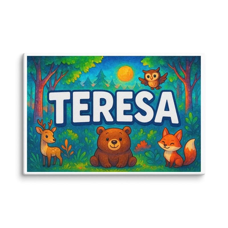 Teresa Name Art - Forest Friends personalized wall print for kids