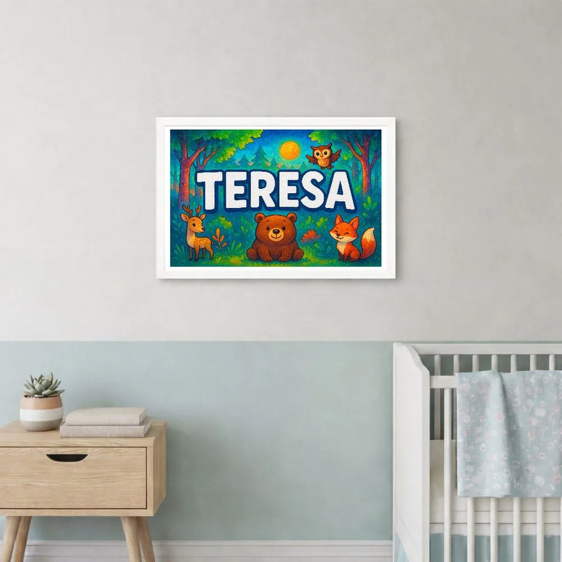 Teresa Name Art - Forest Friends personalized wall print for kids