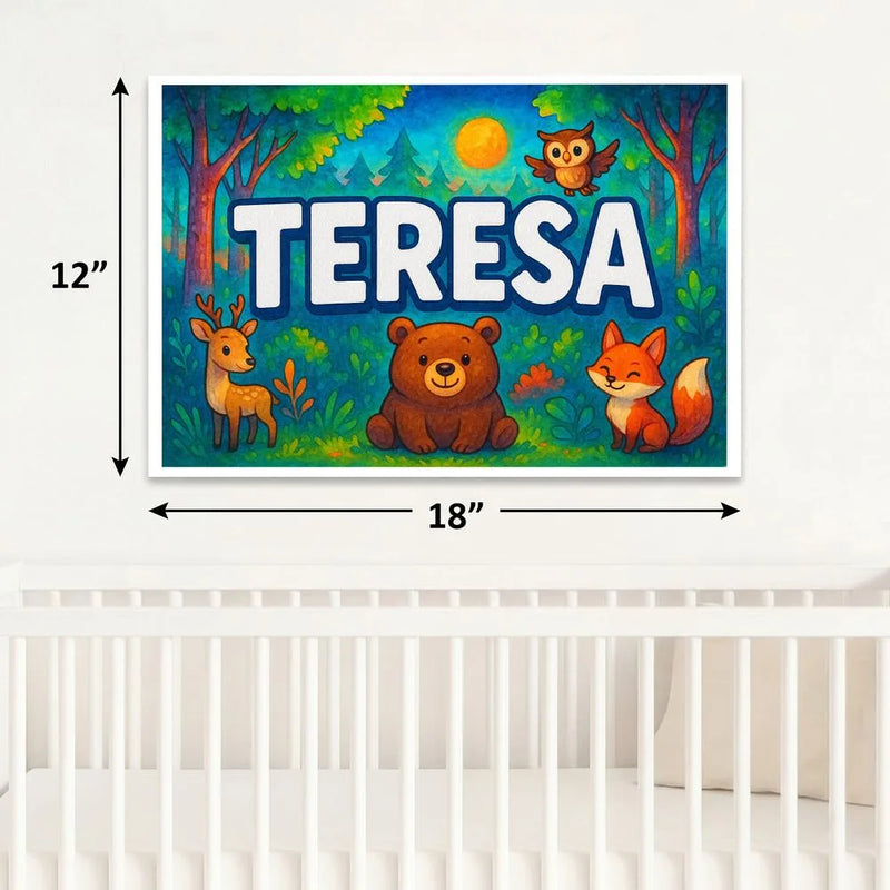 Teresa Name Art - Forest Friends personalized wall print for kids