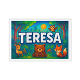 Teresa Name Art - Forest Friends personalized wall print for kids