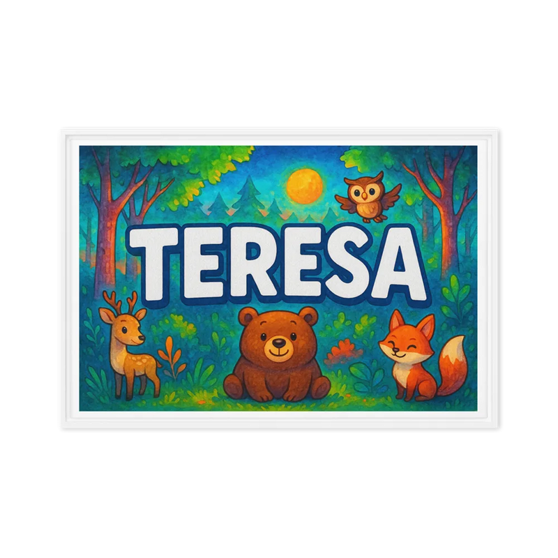 Teresa Name Art - Forest Friends personalized wall print for kids