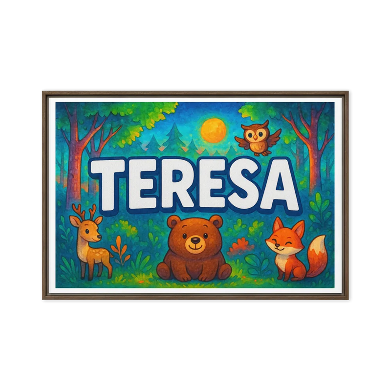 Teresa Name Art - Forest Friends personalized wall print for kids