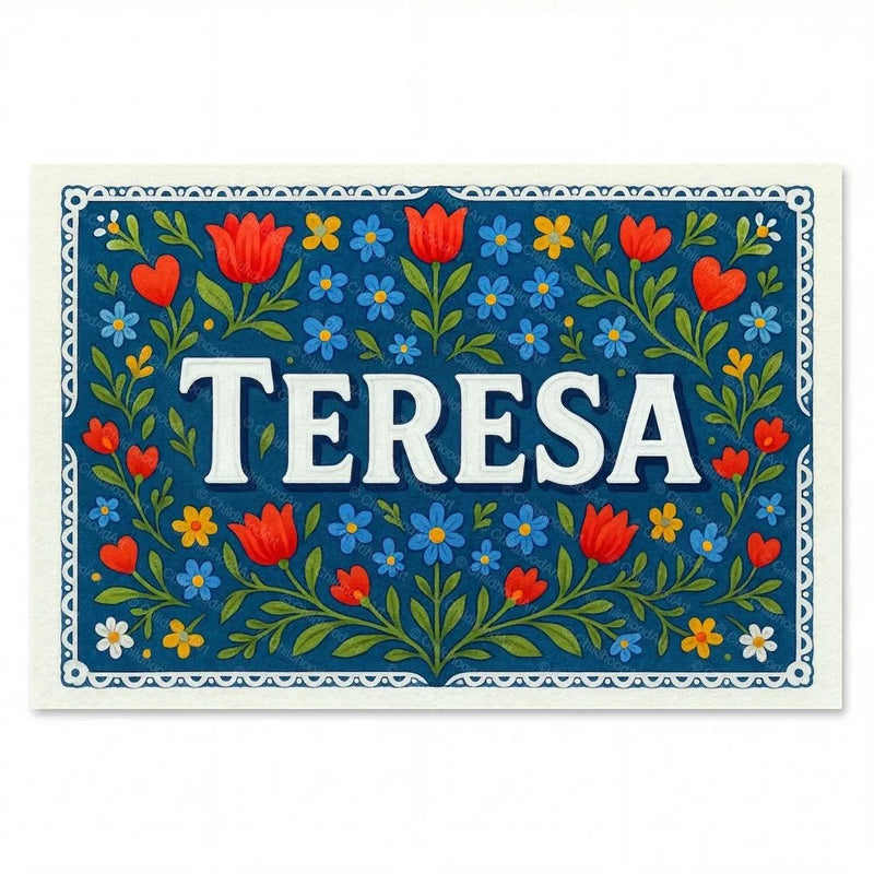 Teresa Name Art - Floral Farmhouse personalized wall print for kids
